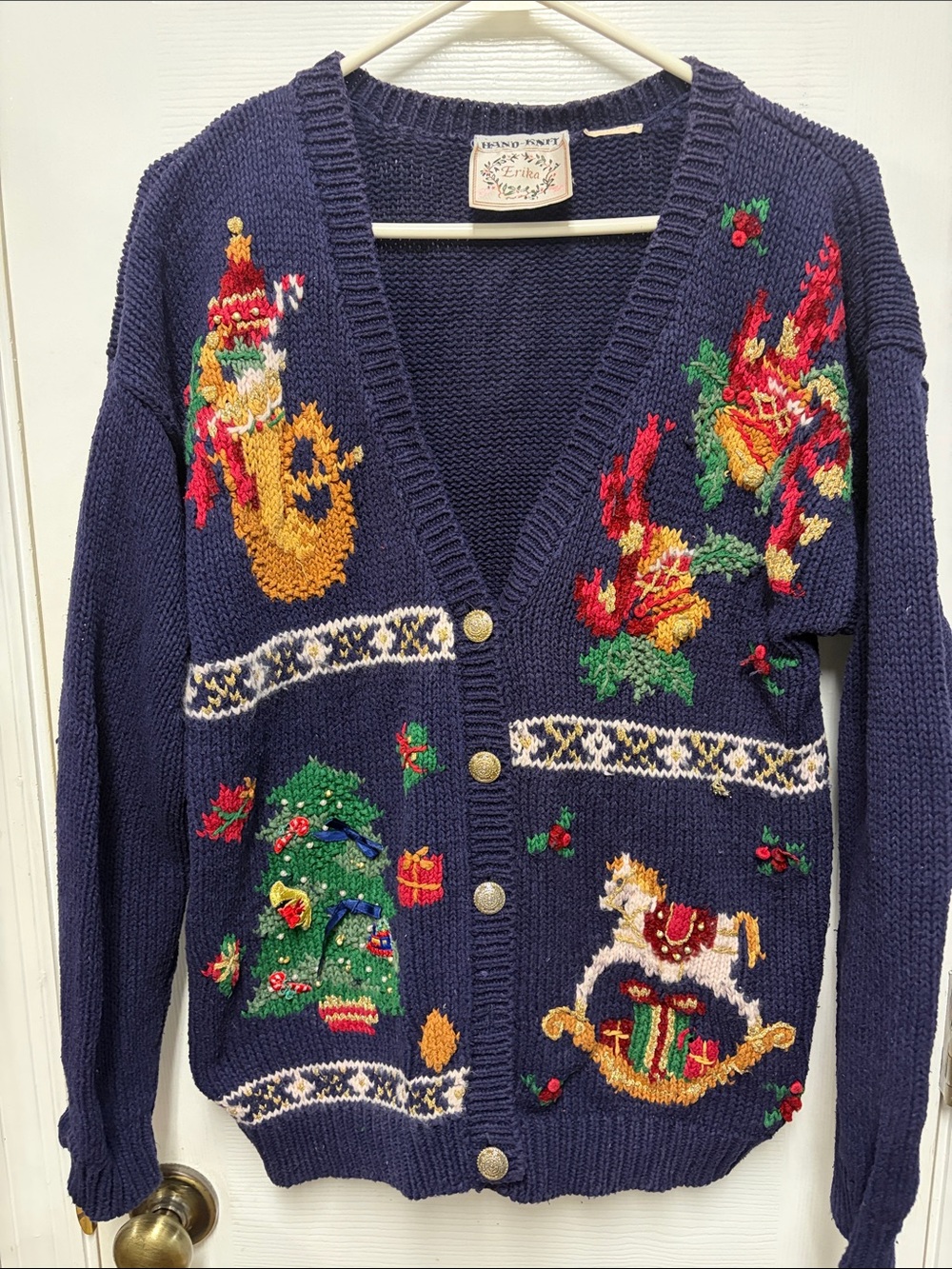 Hand-Knit Erika Navy Christmas Sweater